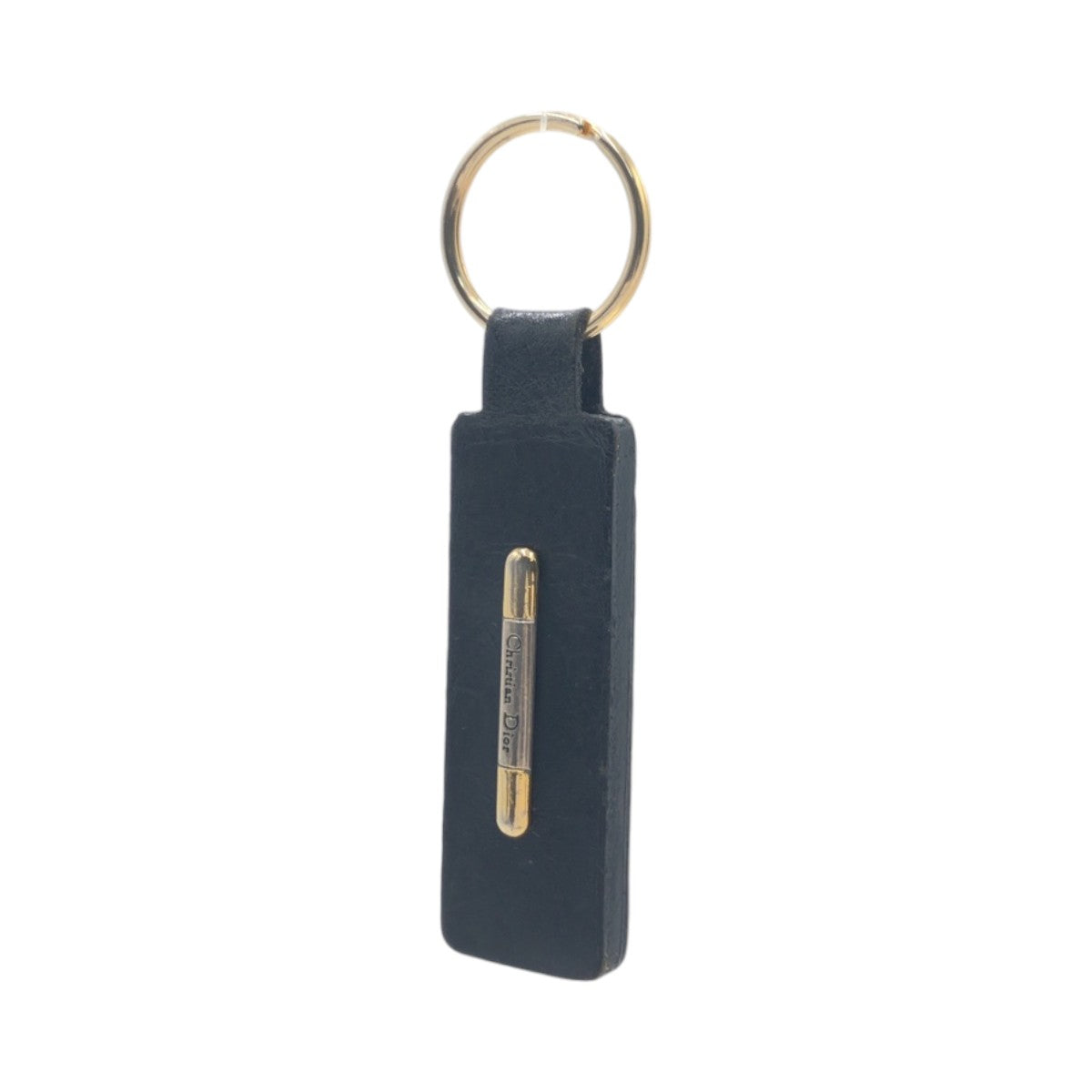 Dior Vintage Leather Keychain Black Gold