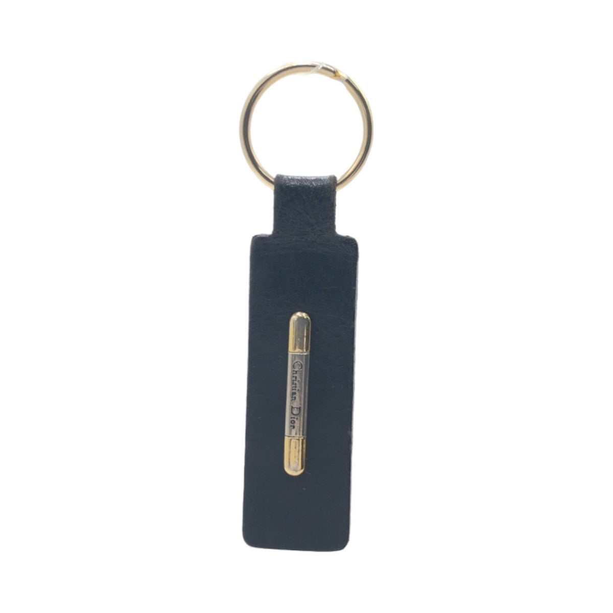 Dior Vintage Leather Keychain Black Gold