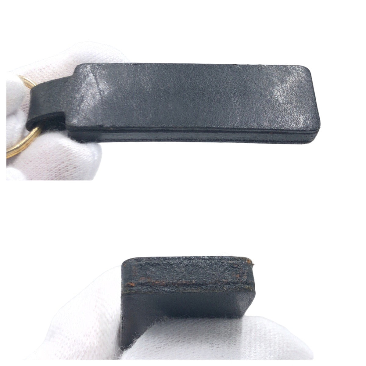 Dior Vintage Leather Keychain Black Gold