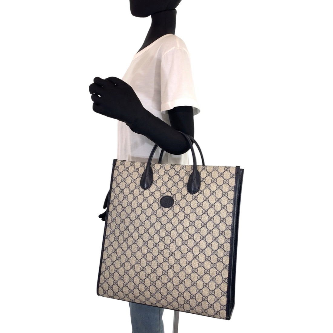 Gucci Interlocking G Beige Black PVC Tote Bag