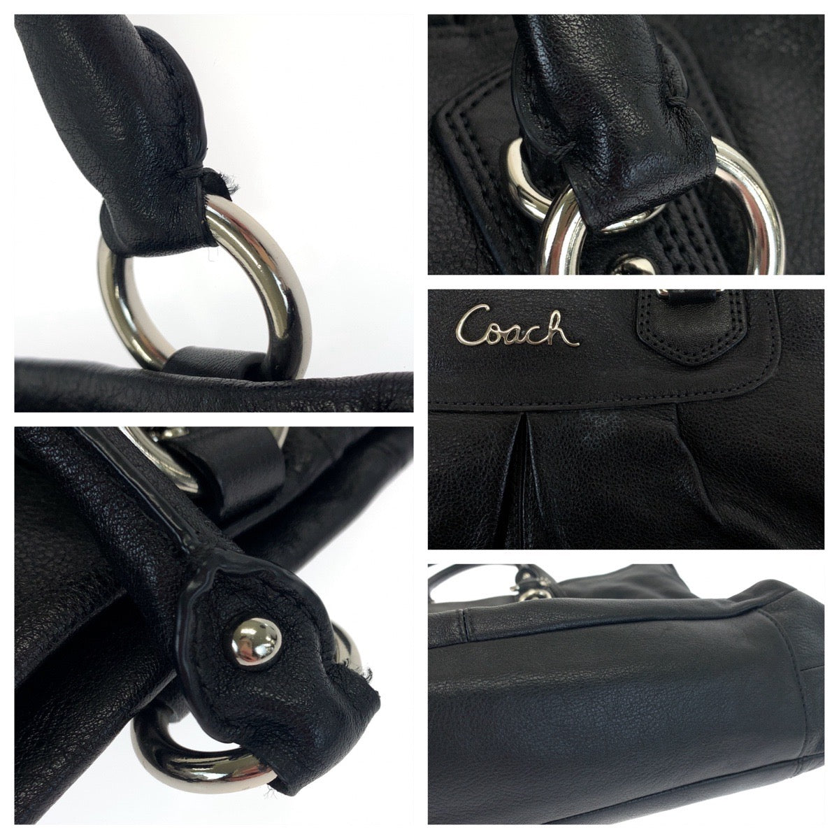 Coach Black Leather 2way Shoulder Handbag F15444 in Very Good Condition