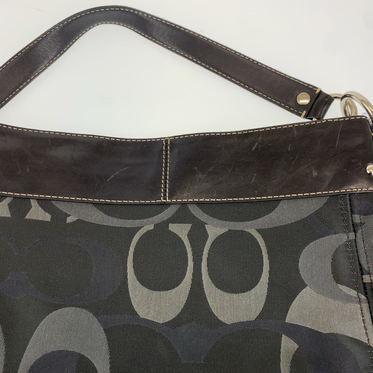 Coach Signature Canvas Tote Handbag Black Gray in Very Good Condition