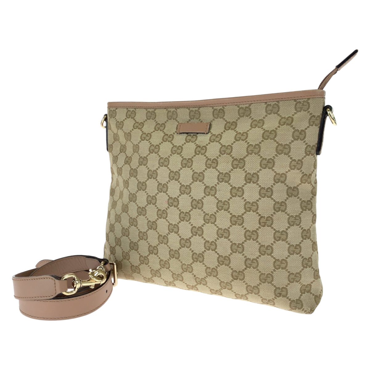 Gucci Beige Pink GG Canvas Leather Shoulder Bag