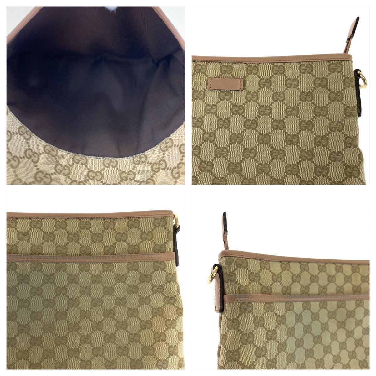 Gucci Beige Pink GG Canvas Leather Shoulder Bag