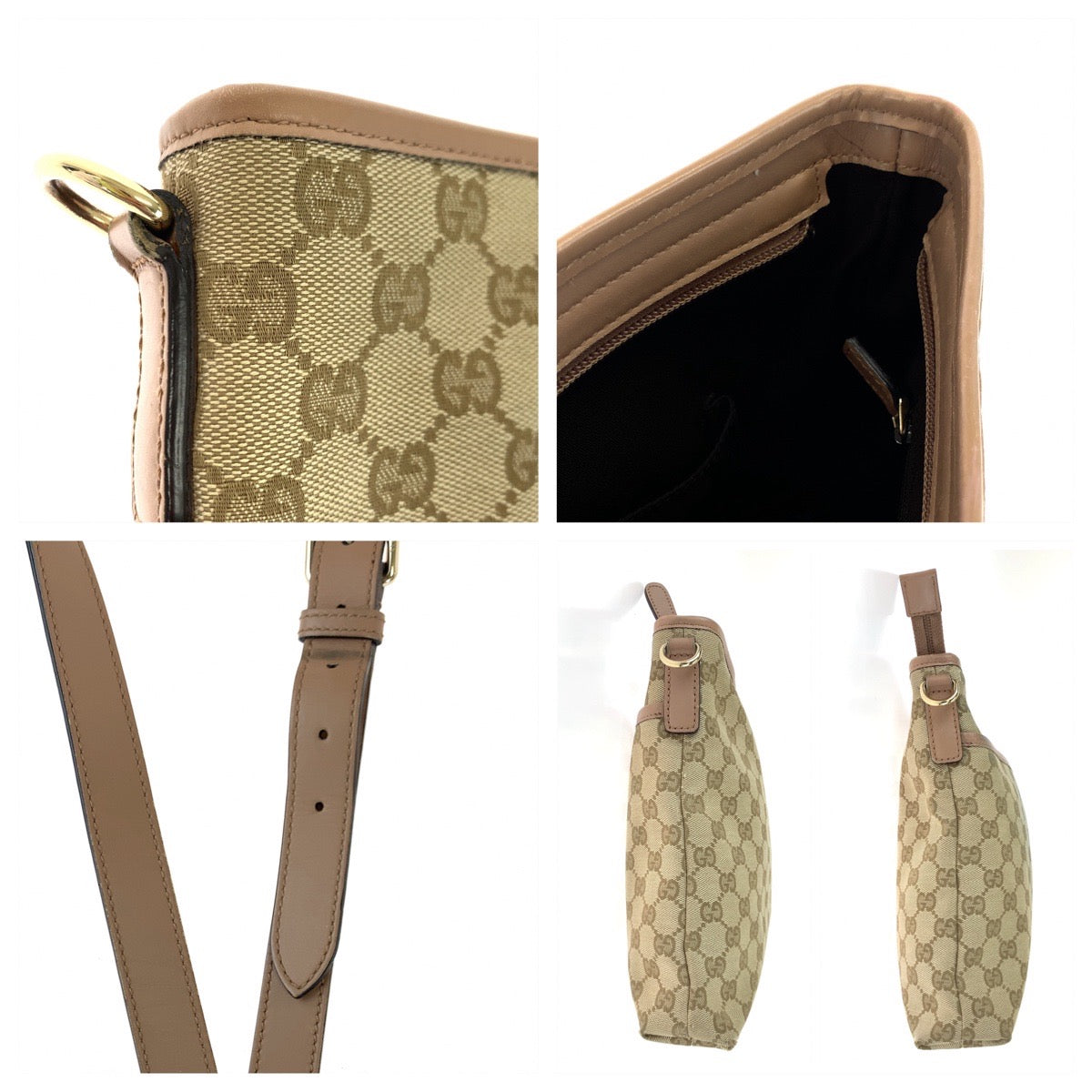 Gucci Beige Pink GG Canvas Leather Shoulder Bag