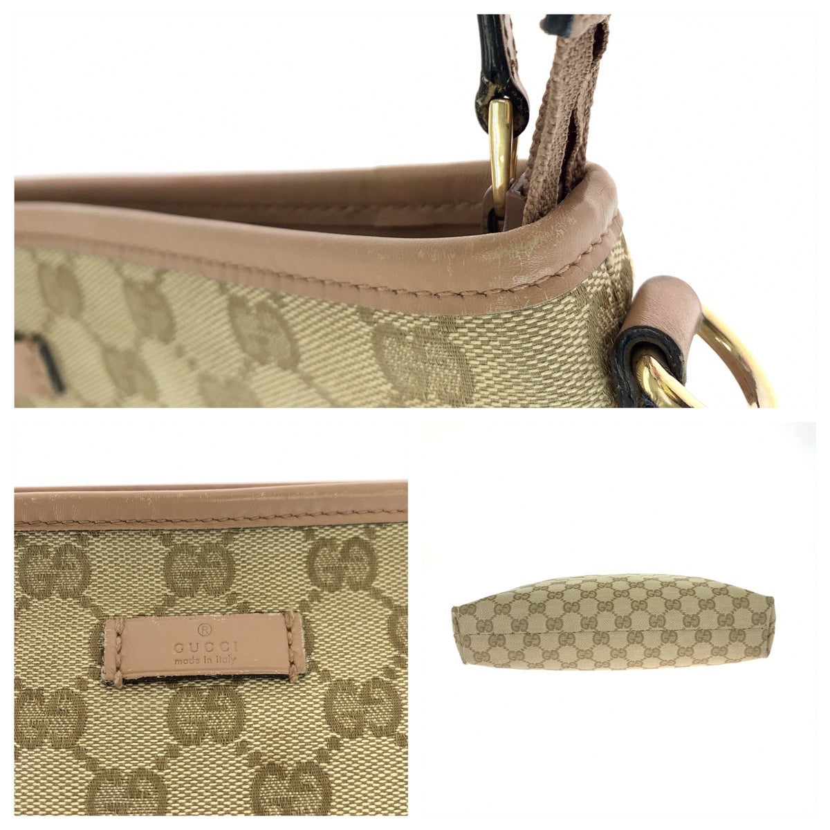 Gucci Beige Pink GG Canvas Leather Shoulder Bag