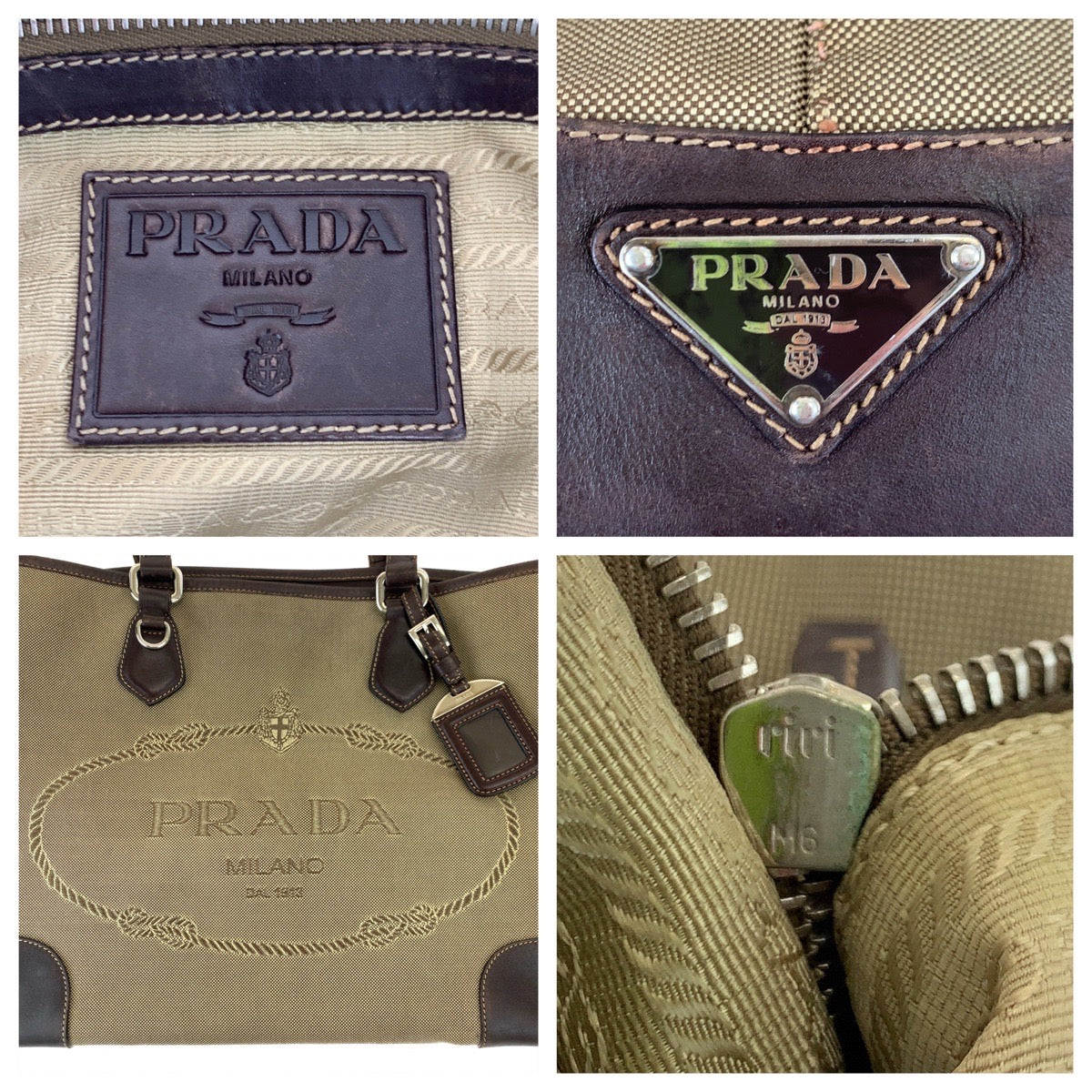 Prada Canvas/Leather Logo Jacquard Tote Bag 405515 in Very Good Condition