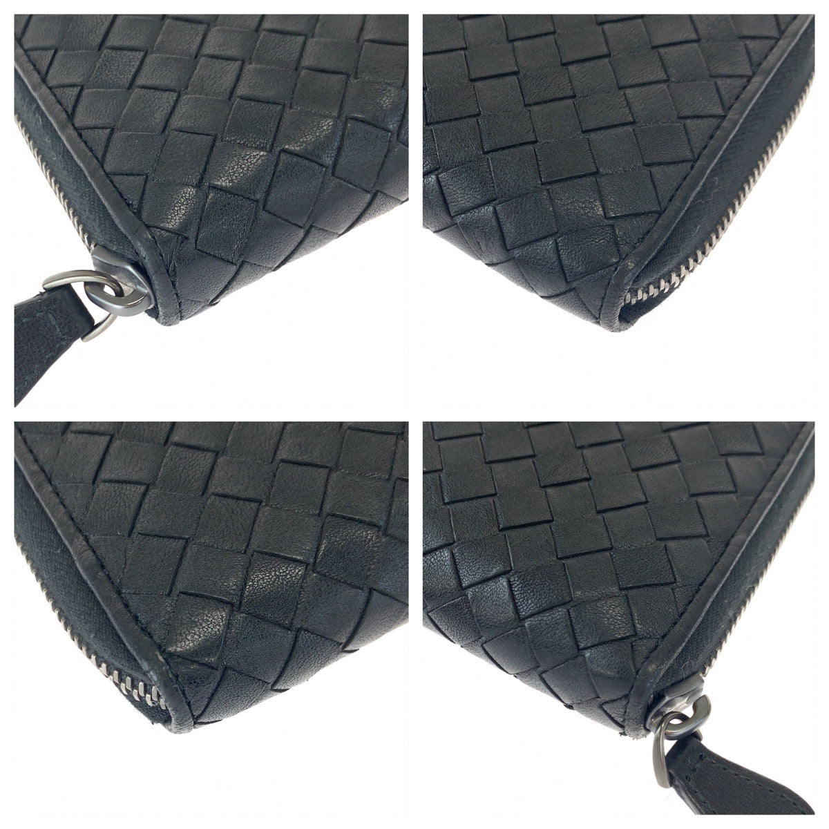 Bottega Veneta Intrecciato Lambskin Long Wallet Black in Very Good Condition