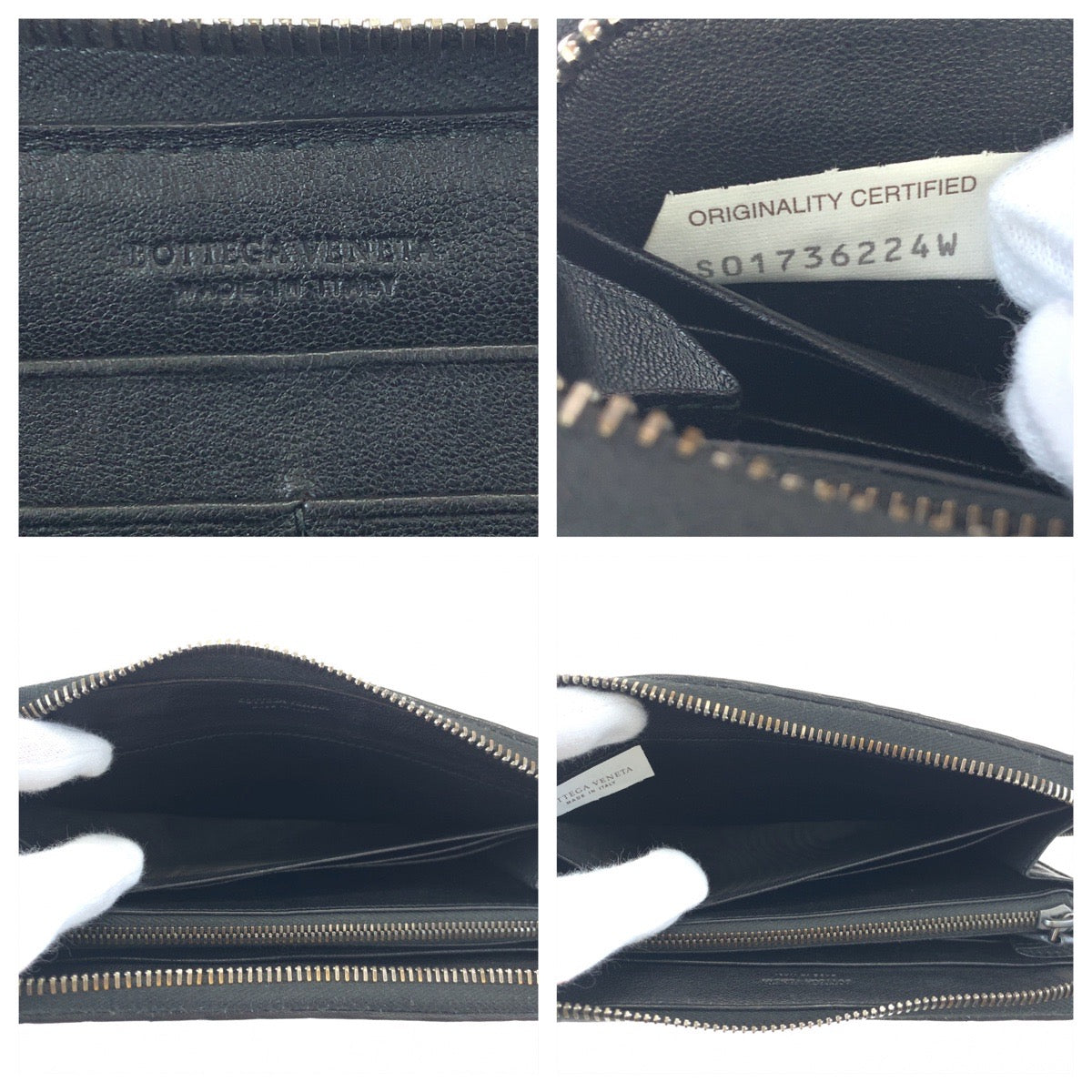 Bottega Veneta Intrecciato Lambskin Long Wallet Black in Very Good Condition