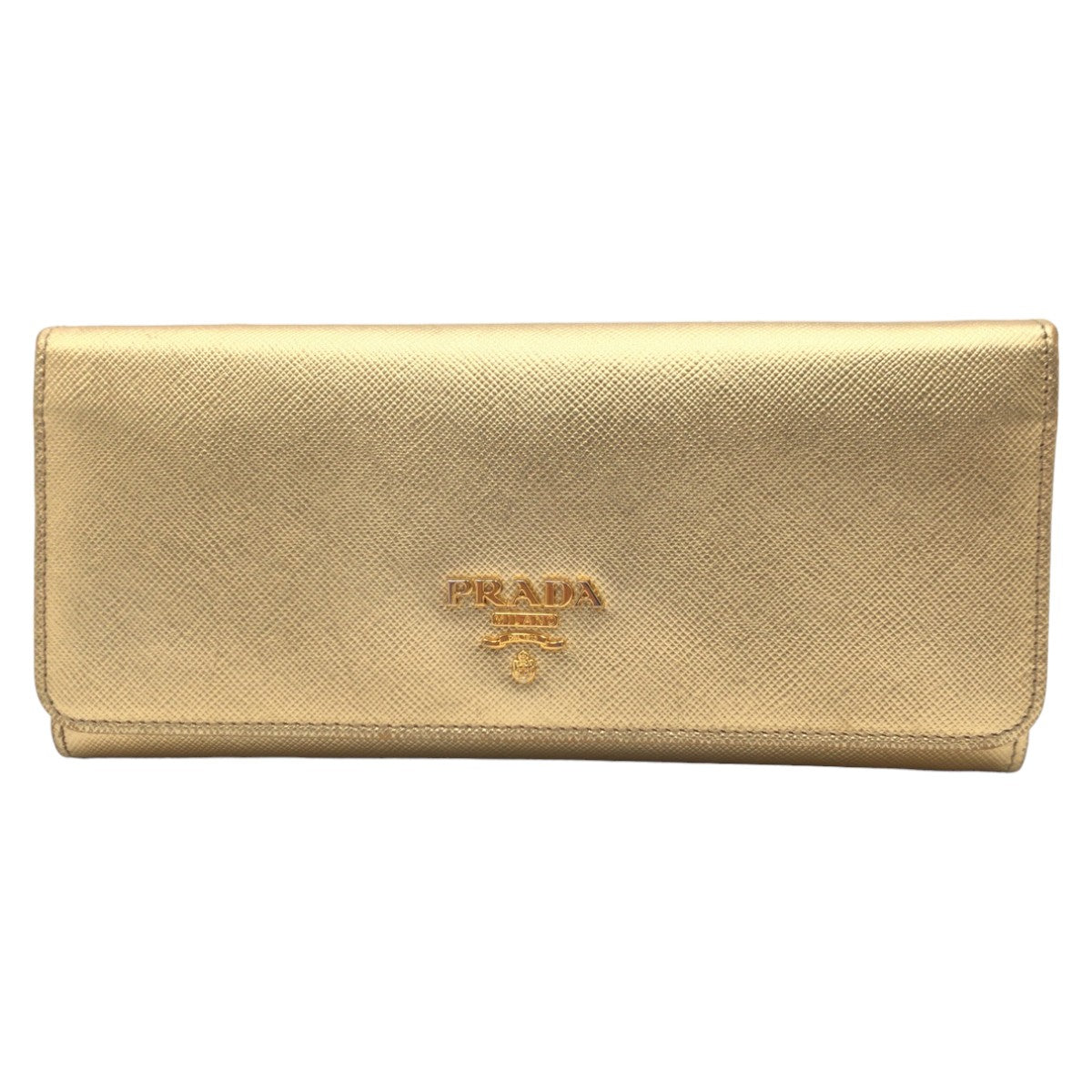 Prada Saffiano Gold Leather Long Wallet Y01724 in Very Good Condition