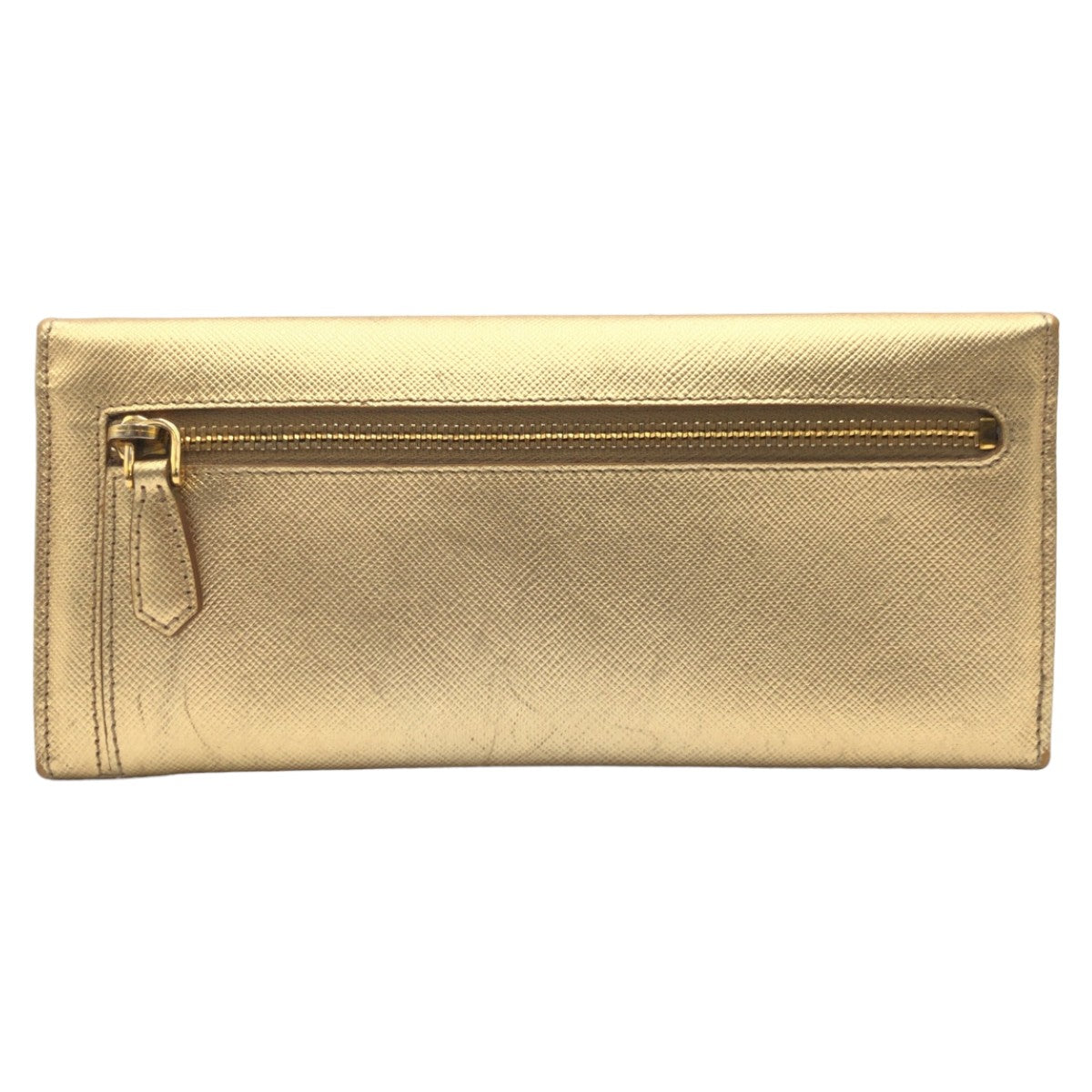 Prada Saffiano Gold Leather Long Wallet Y01724 in Very Good Condition