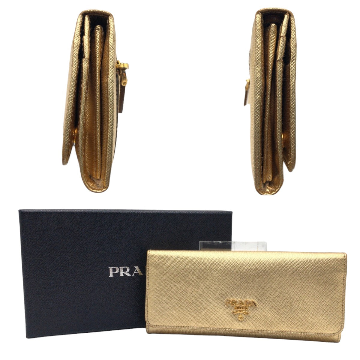 Prada Saffiano Gold Leather Long Wallet Y01724 in Very Good Condition