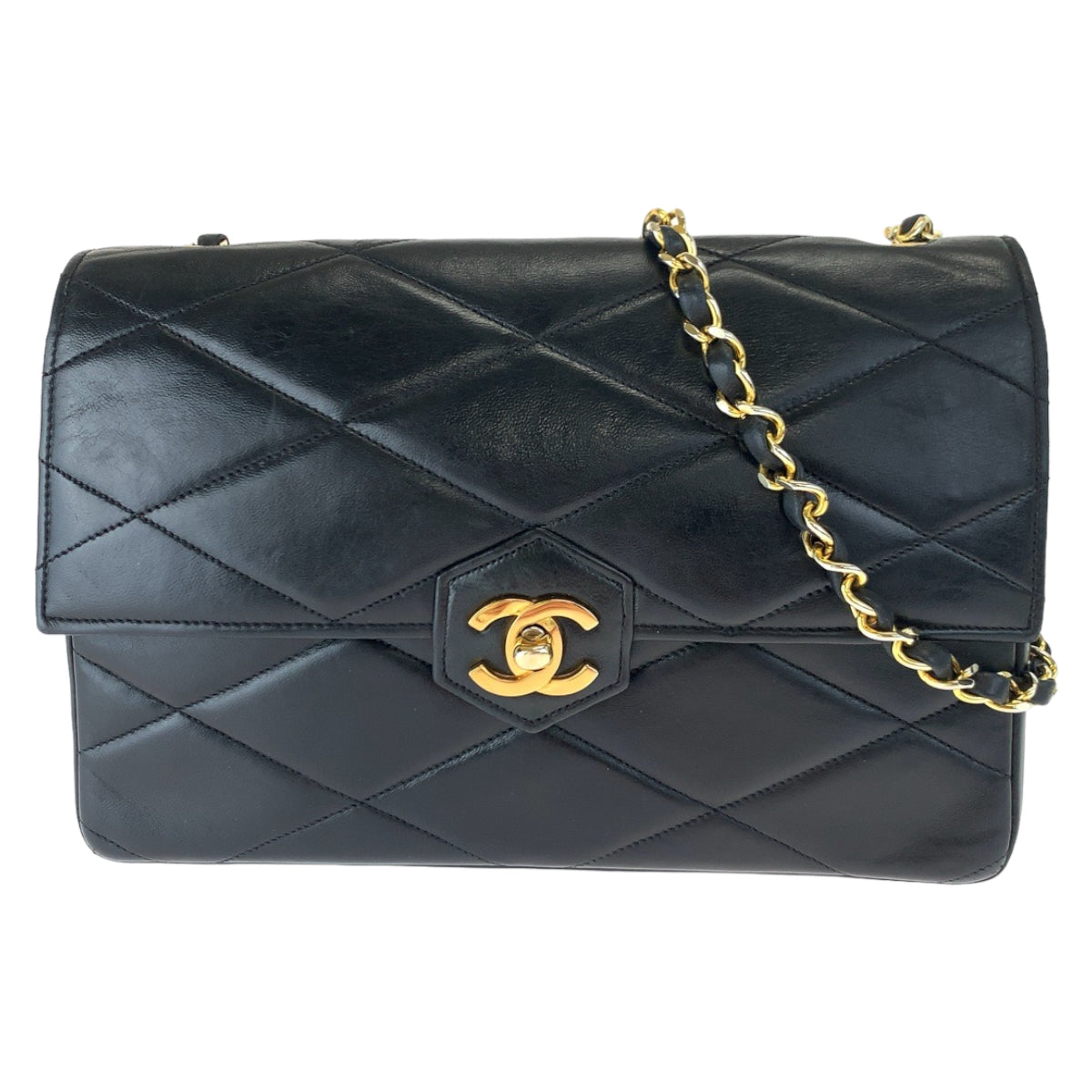 Chanel Lambskin Matelasse Diamond Stitch Coco Mark Turn Lock Shoulder Bag in Very Good Condition