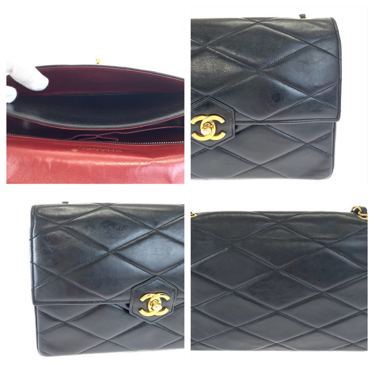 Chanel Lambskin Matelasse Diamond Stitch Coco Mark Turn Lock Shoulder Bag in Very Good Condition