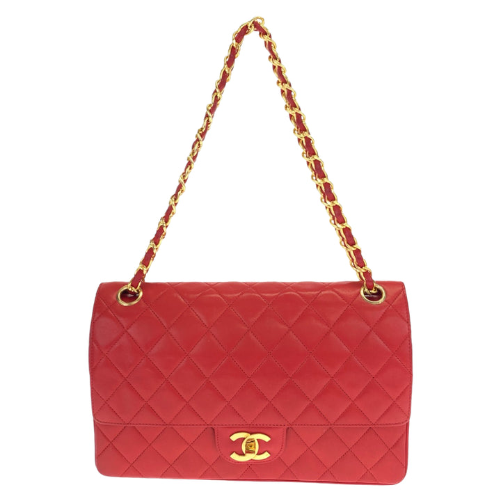 Chanel Red Lambskin Matelasse 2way Bag