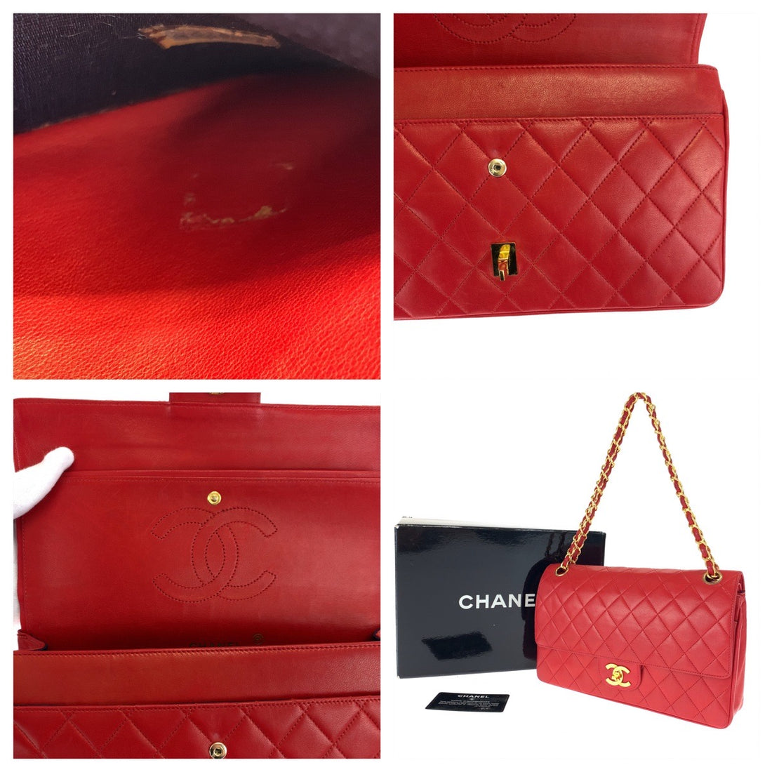 Chanel Red Lambskin Matelasse 2way Bag