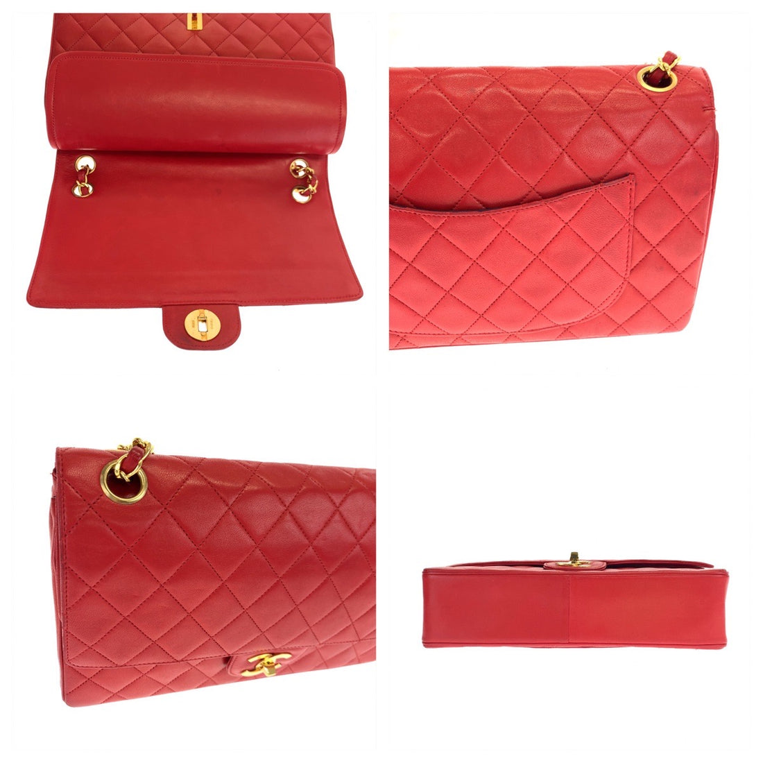 Chanel Red Lambskin Matelasse 2way Bag