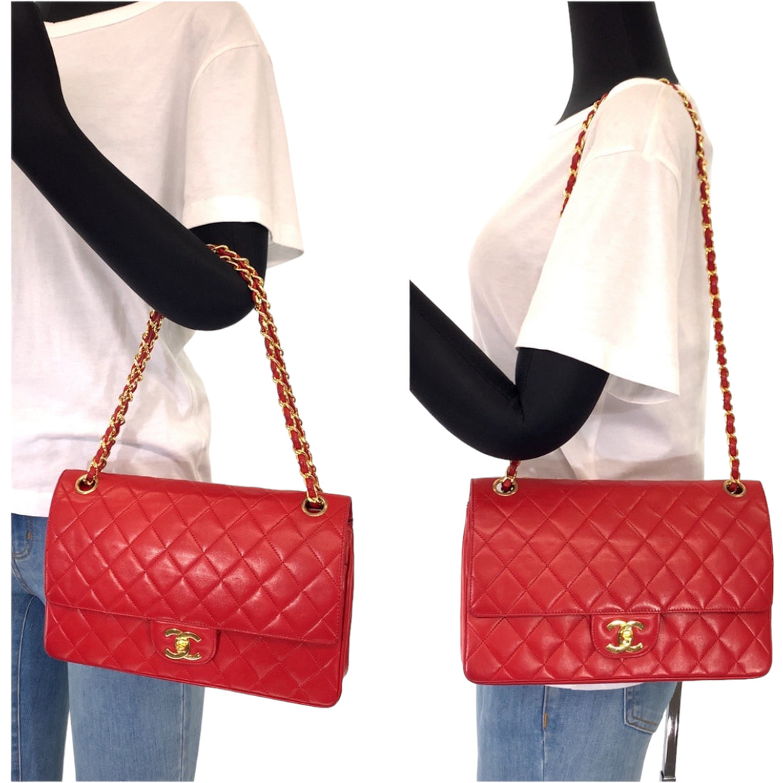 Chanel Red Lambskin Matelasse 2way Bag