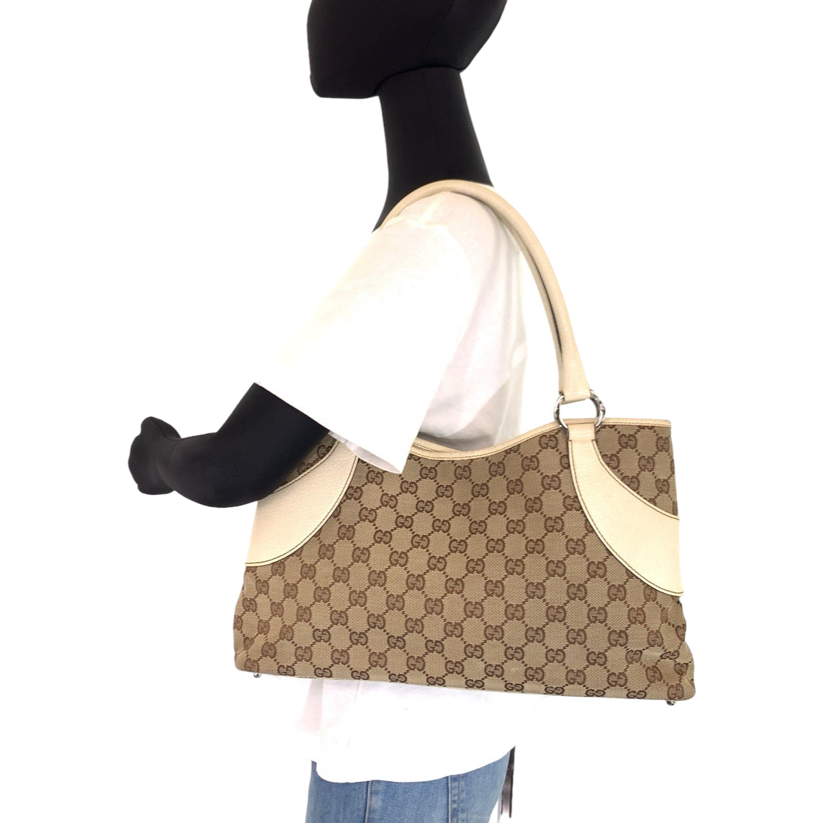 Gucci GG Canvas/Leather Tote Bag 113015 in Very Good Condition