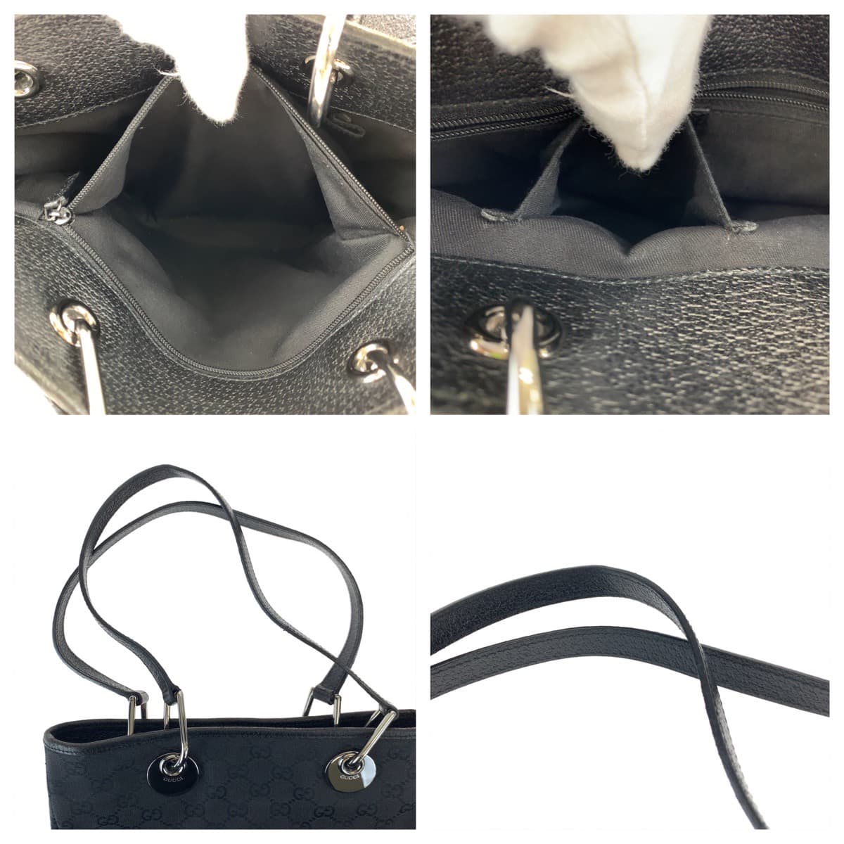 Gucci Black GG Canvas Leather Tote Bag