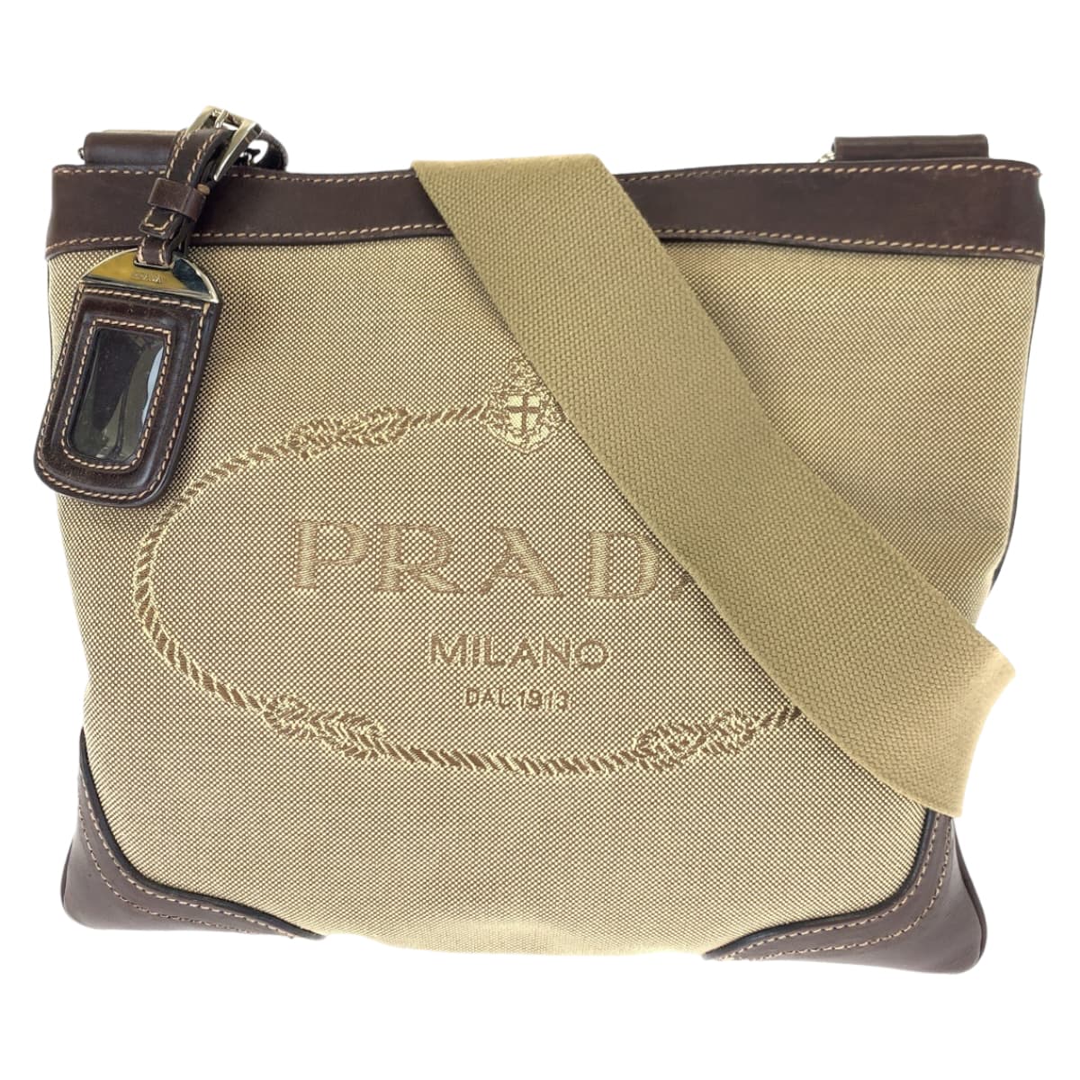 Prada Canvas/Leather Logo Jacquard Shoulder Bag 405647 in Very Good Condition