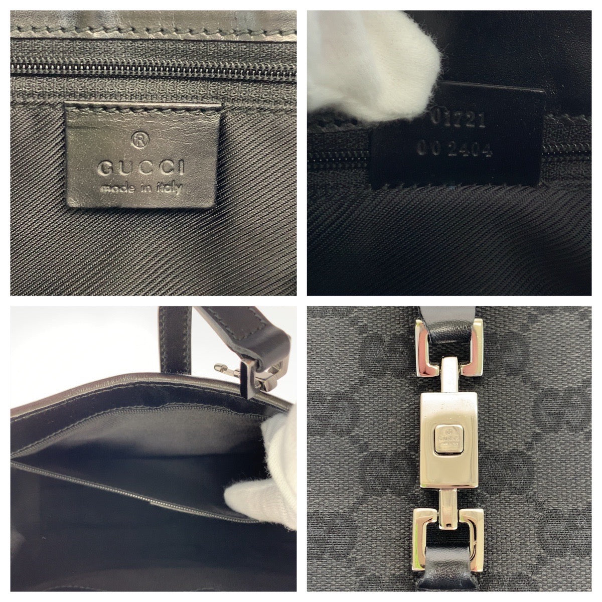 Gucci Jackie Black GG Canvas Leather Shoulder Bag in Very Good Condition