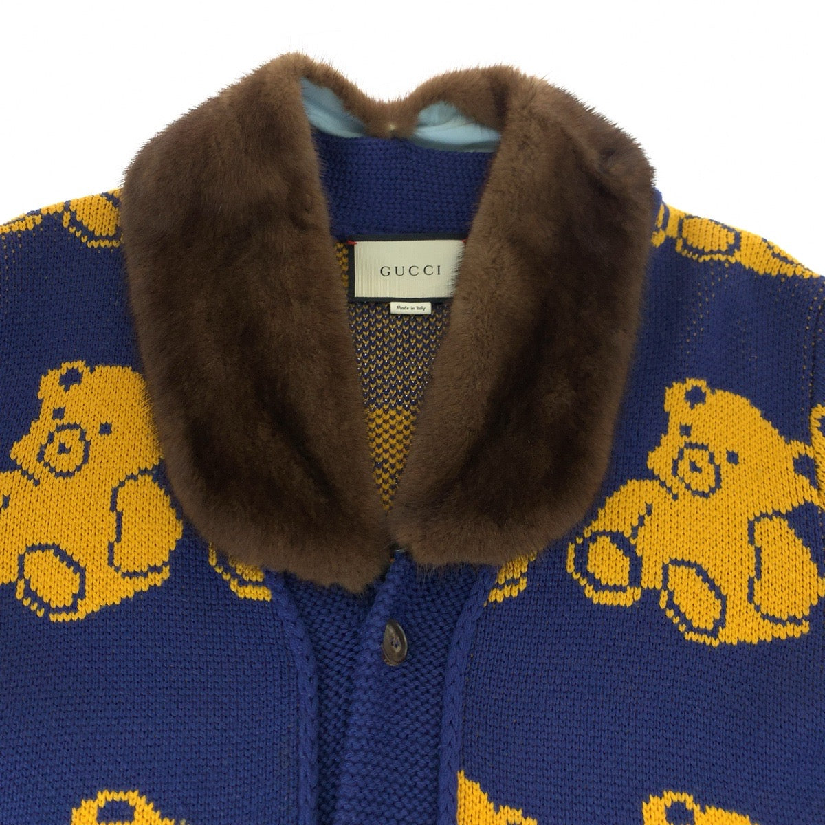 Gucci Wool/Mink Teddy Bear Jacquard Knit Cardigan in Very Good Condition