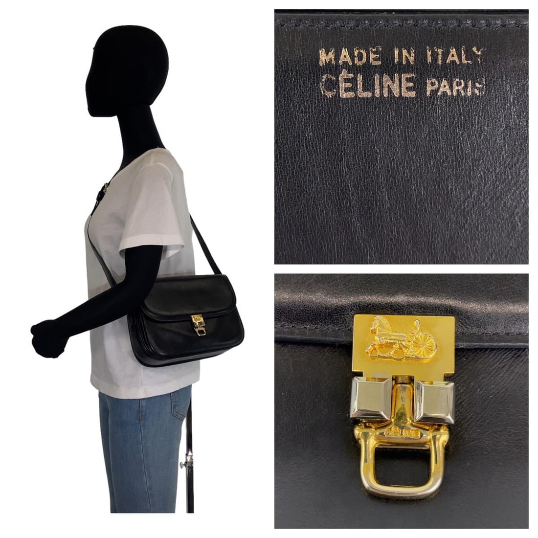 Celine Leather Carriage Buckle Shoulder Bag