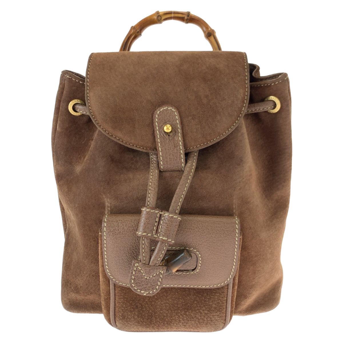 Gucci Suede Bamboo Backpack Brown Gold