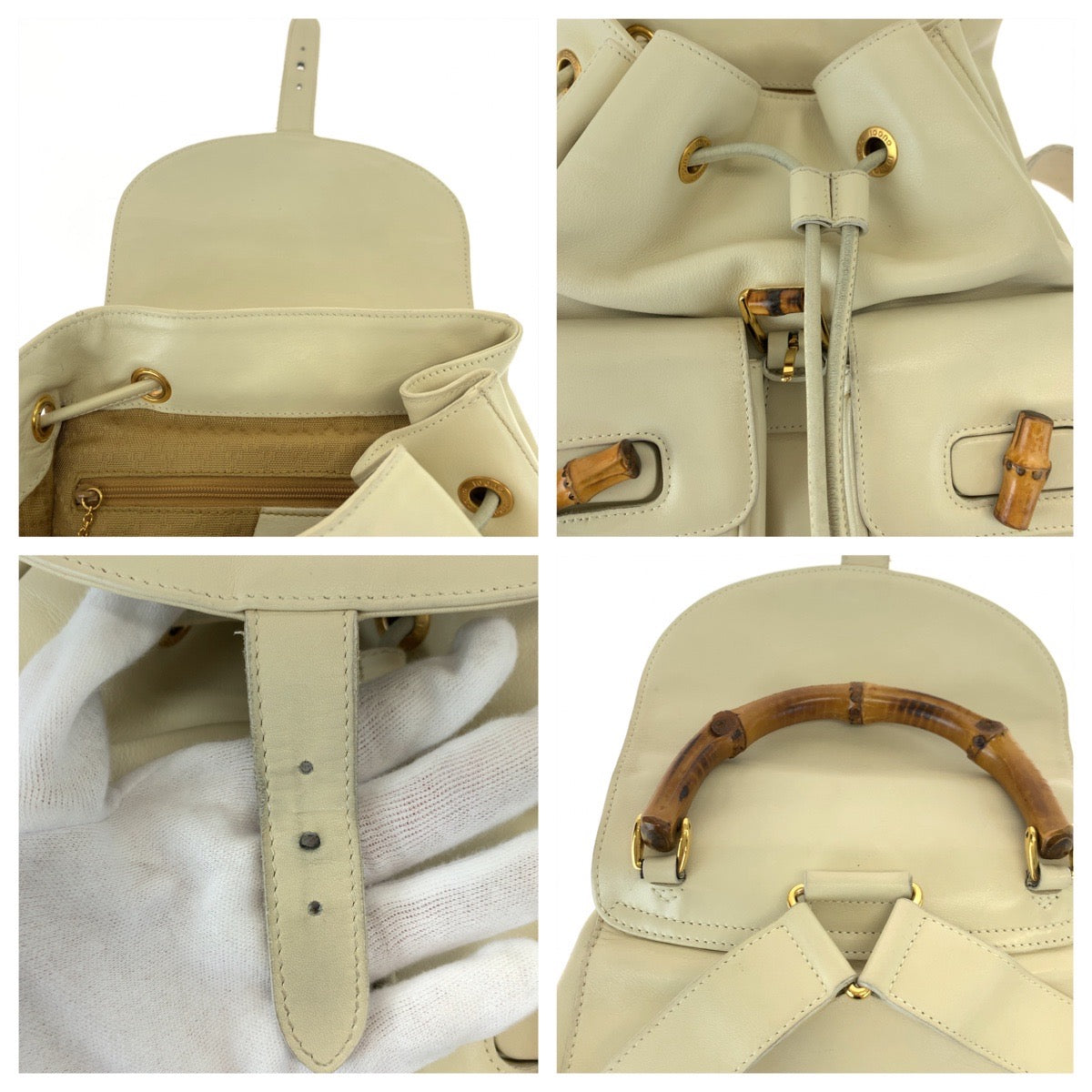 Gucci Bamboo Leather Backpack Off-White