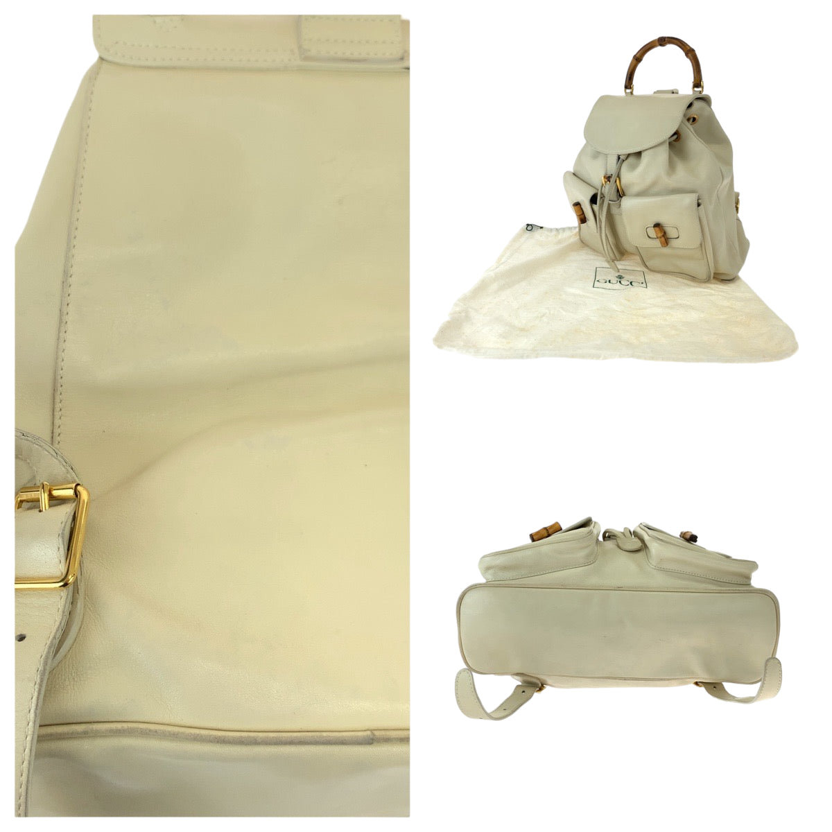 Gucci Bamboo Leather Backpack Off-White