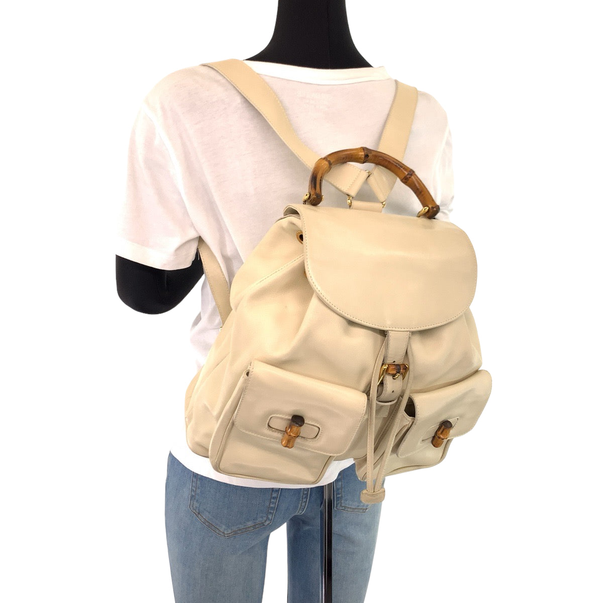 Gucci Bamboo Leather Backpack Off-White