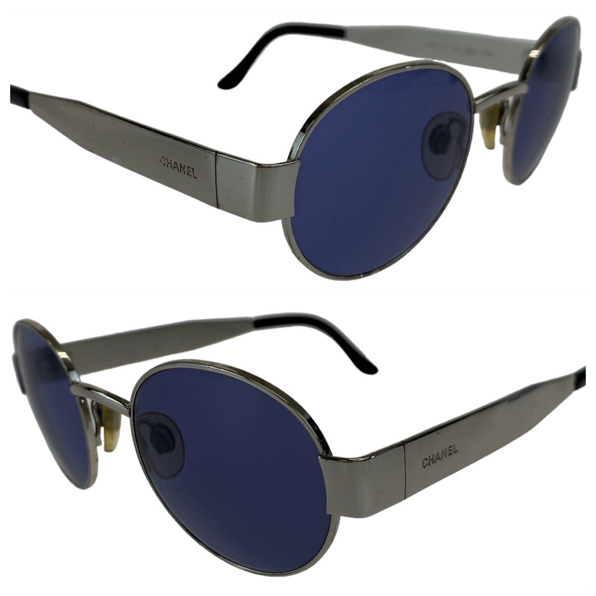 Chanel Vintage Blue Metal Round Sunglasses in Very Good Condition