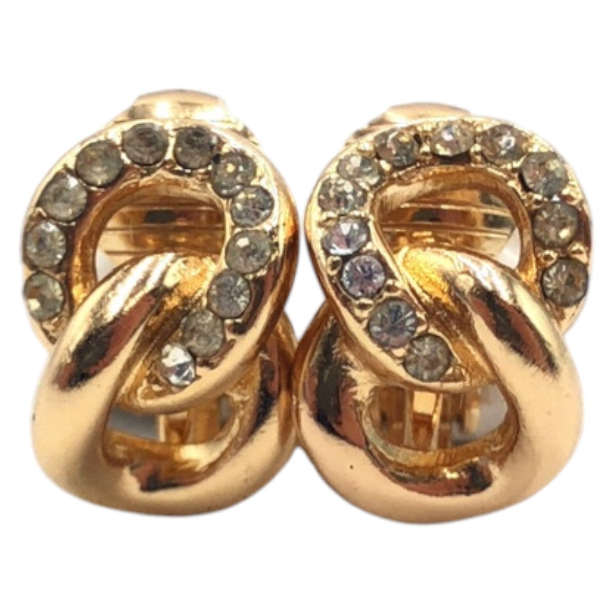 Dior Gold Metal Rhinestone Earrings 405782 in Very Good Condition