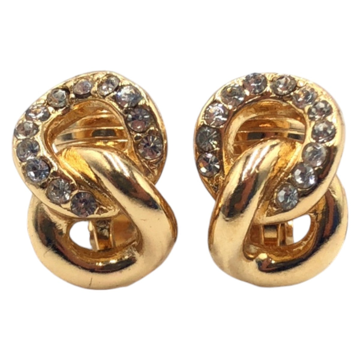 Dior Gold Metal Rhinestone Earrings 405785 in Very Good Condition