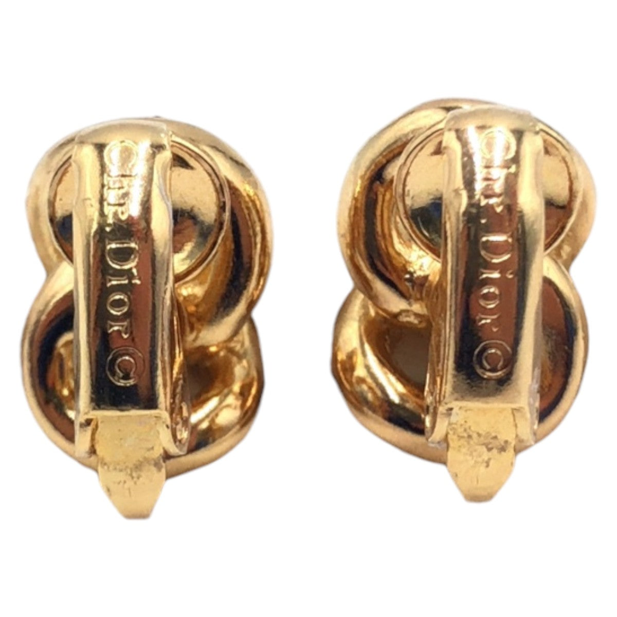 Dior Gold Metal Rhinestone Earrings 405785 in Very Good Condition