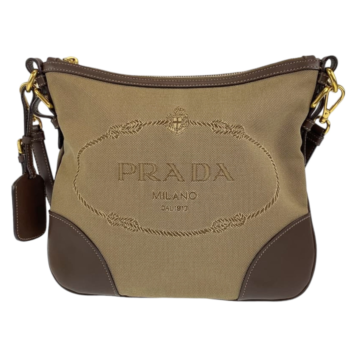 Prada Canvas Logo Jacquard Shoulder Bag