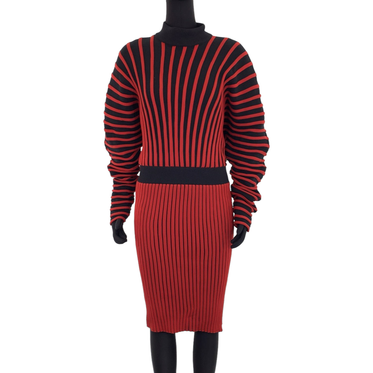 Louis Vuitton Wool Accordion Dress M Red Black in Very Good Condition