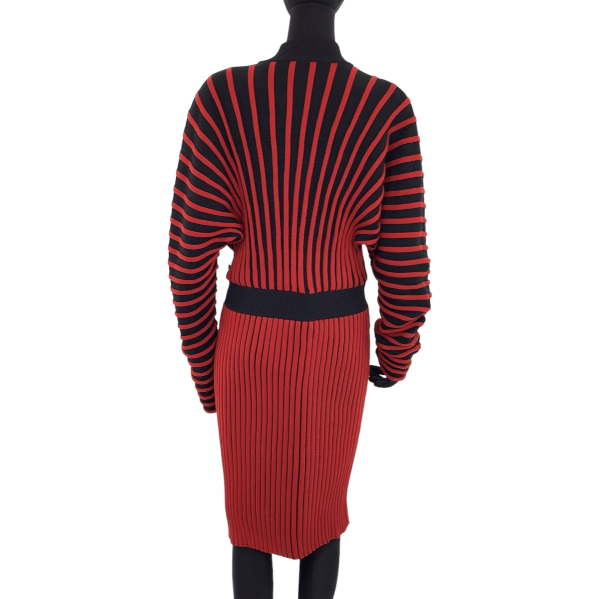 Louis Vuitton Wool Accordion Dress M Red Black in Very Good Condition