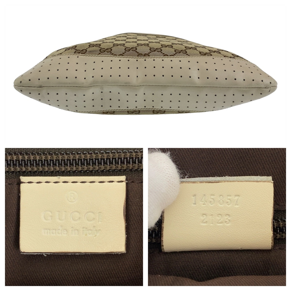 Gucci GG Canvas Beige Silver Hardware Shoulder Bag in Very Good Condition