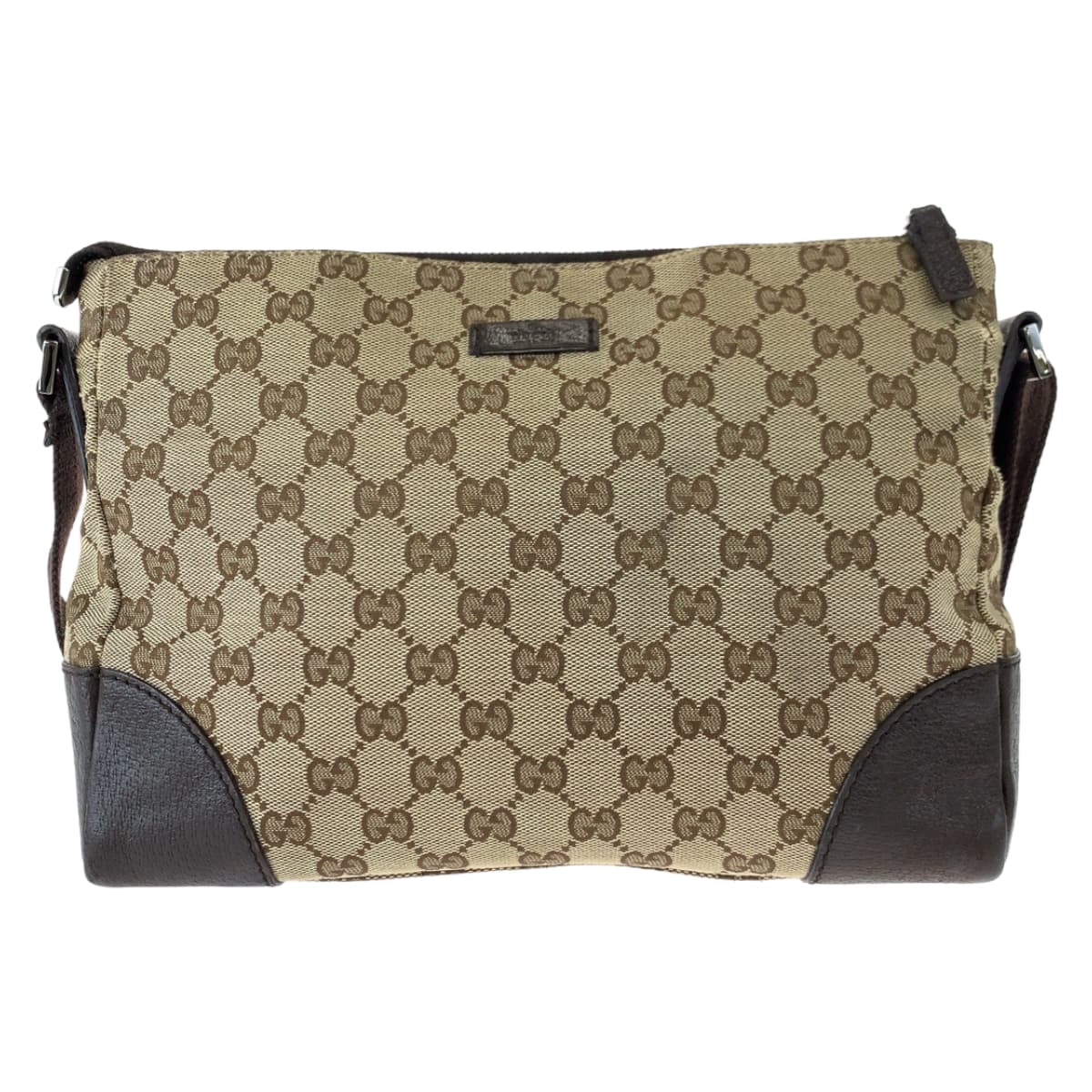 Gucci Beige Brown GG Canvas Leather Shoulder Messenger Bag 114273 in Very Good Condition