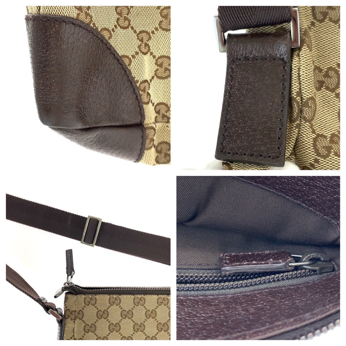 Gucci Beige Brown GG Canvas Leather Shoulder Messenger Bag 114273 in Very Good Condition