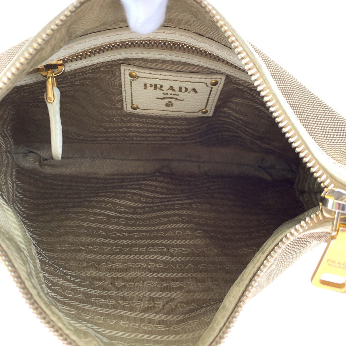 Prada Canvas Logo Jacquard Shoulder Bag BT0706 in Very Good Condition