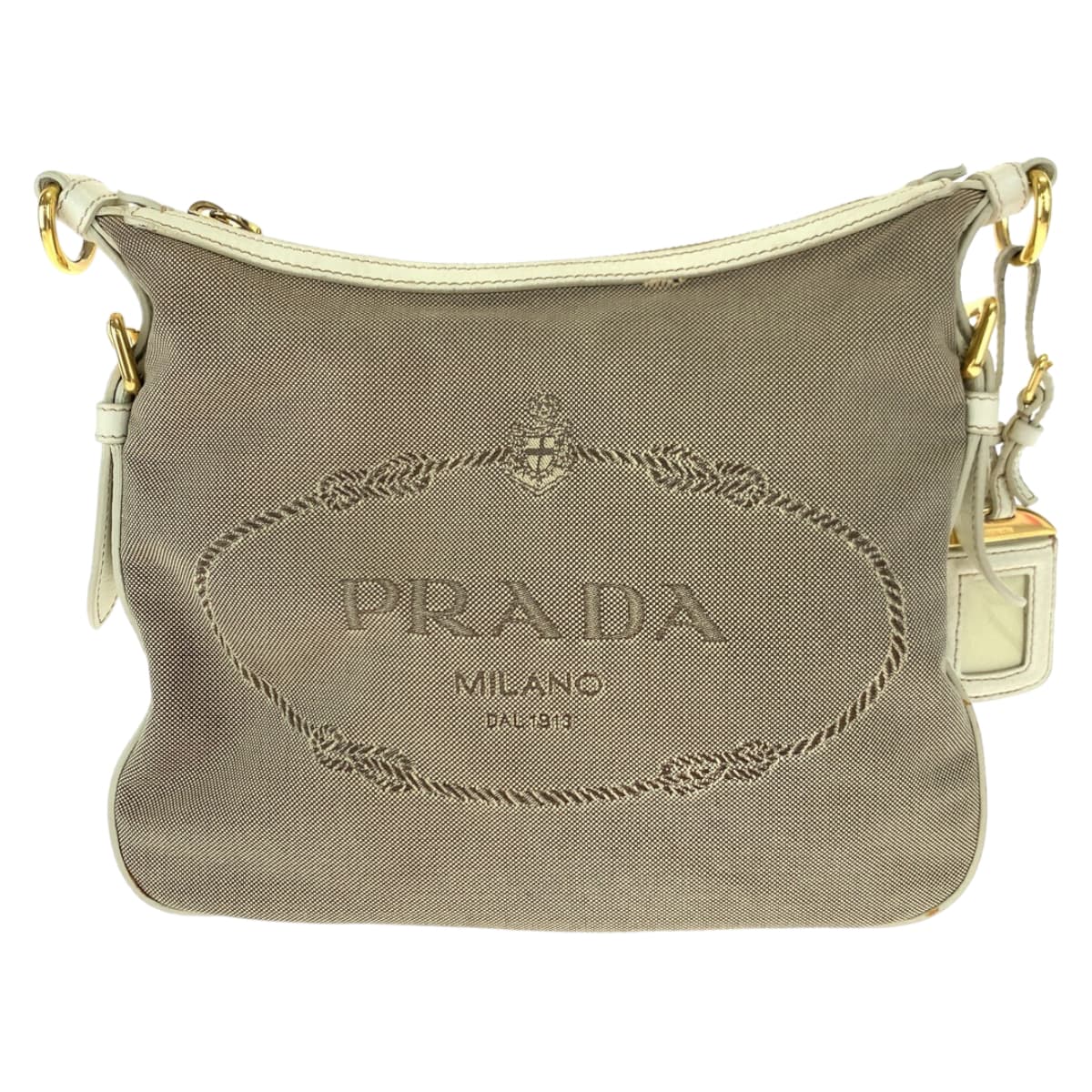 Prada Canvas Logo Jacquard Shoulder Bag BT0706 in Very Good Condition