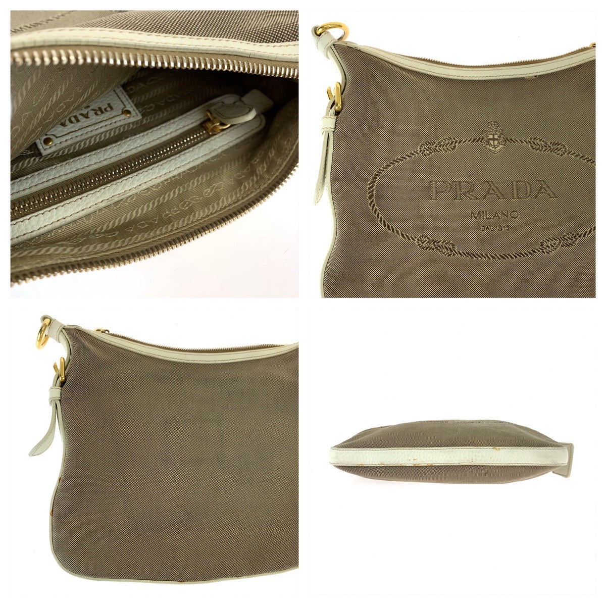 Prada Canvas Logo Jacquard Shoulder Bag BT0706 in Very Good Condition