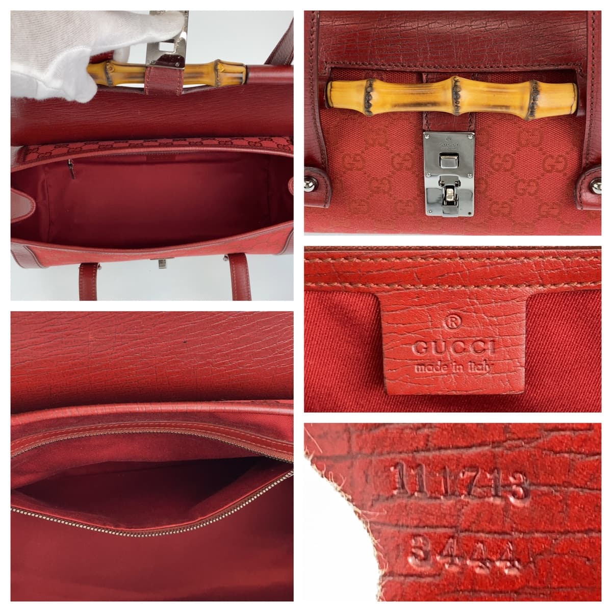 Gucci Bamboo GG Canvas Handbag Red