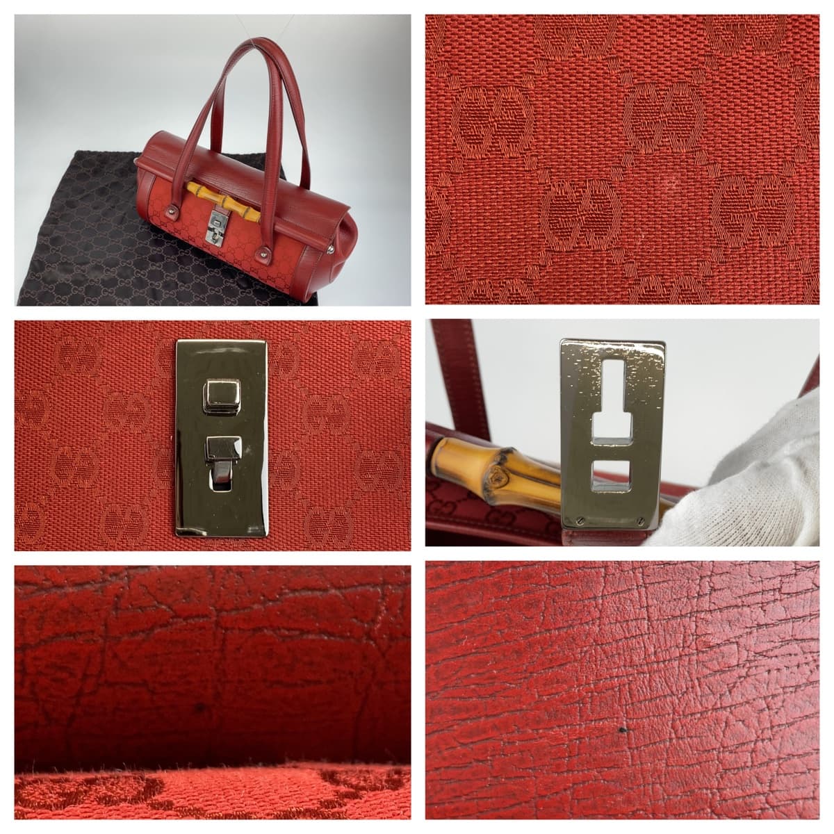 Gucci Bamboo GG Canvas Handbag Red