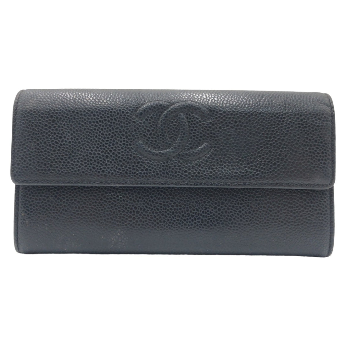 Chanel Leather Coco Mark Long Wallet Black