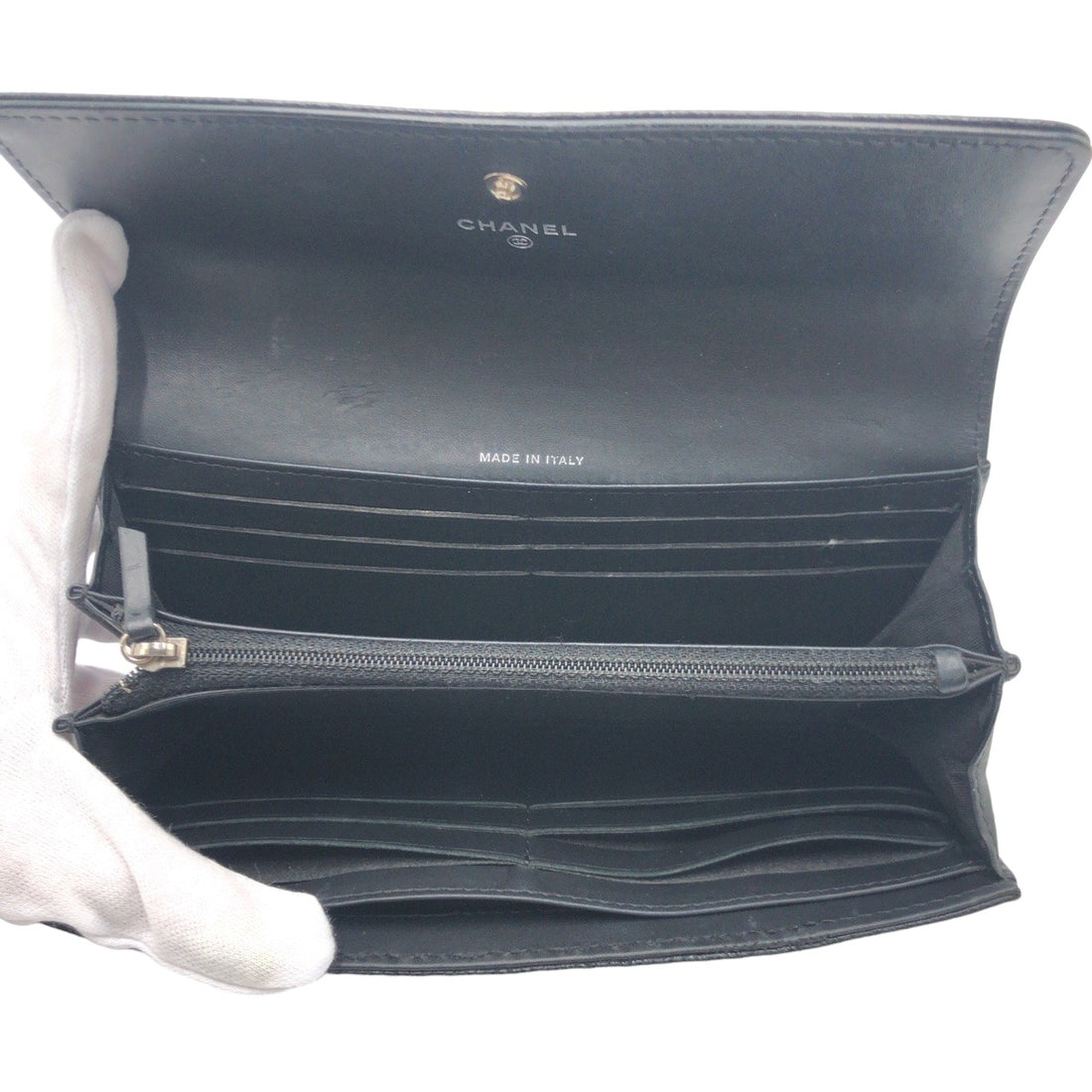 Chanel Leather Coco Mark Long Wallet Black