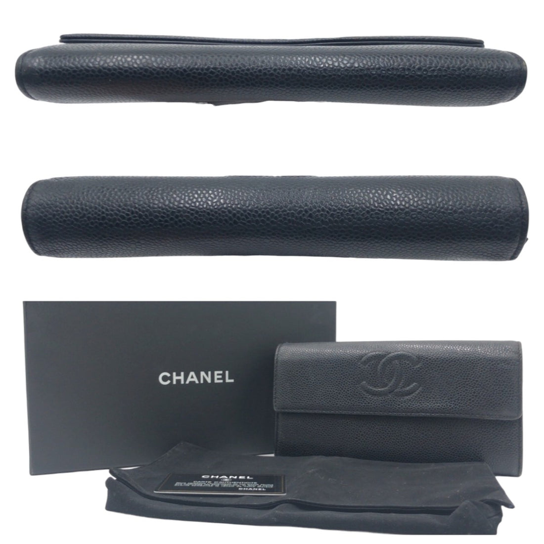 Chanel Leather Coco Mark Long Wallet Black